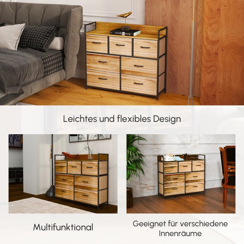 CASSETTIERA 98x29x85 cm Marrone in poliestere, 7 cassetti in tessuto