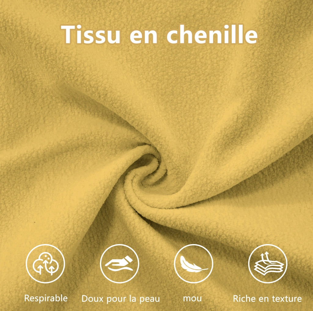 Divano modulare in chenille con ottoman; giallo