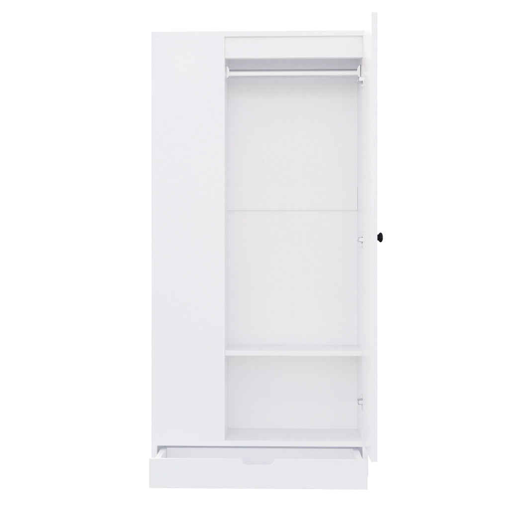 Armadio Guardaroba Bianco 70×40×170 cm con 1 Anta; Ripiani Regolabili e Cassetti Portaoggetti