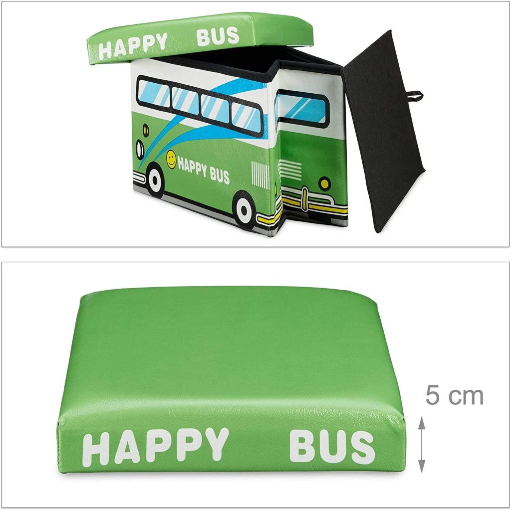 Baule portagiochi sintetico scatola con coperchio pouf pieghevole per bambini verde 13_0000781