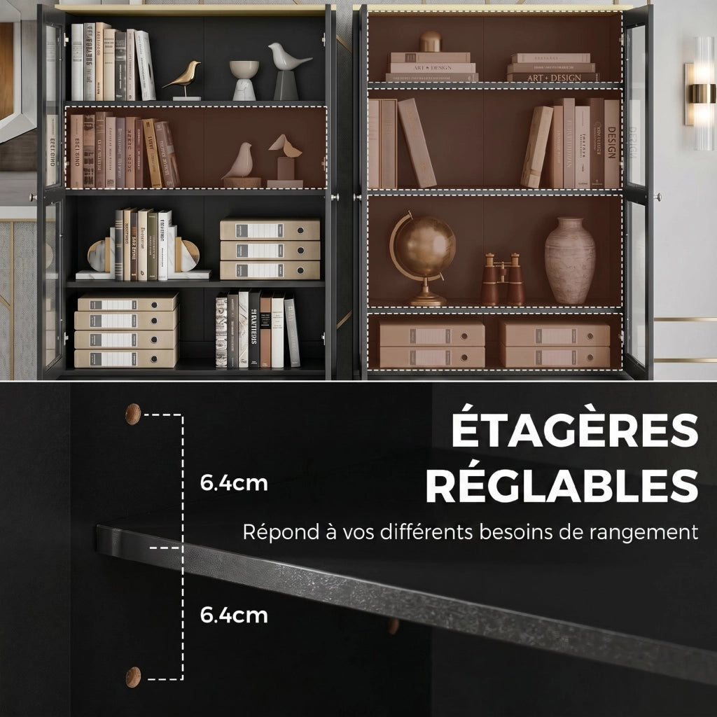Libreria con ante in vetro ¨C Xylo ¨C 6 ripiani, 4 porte, nero