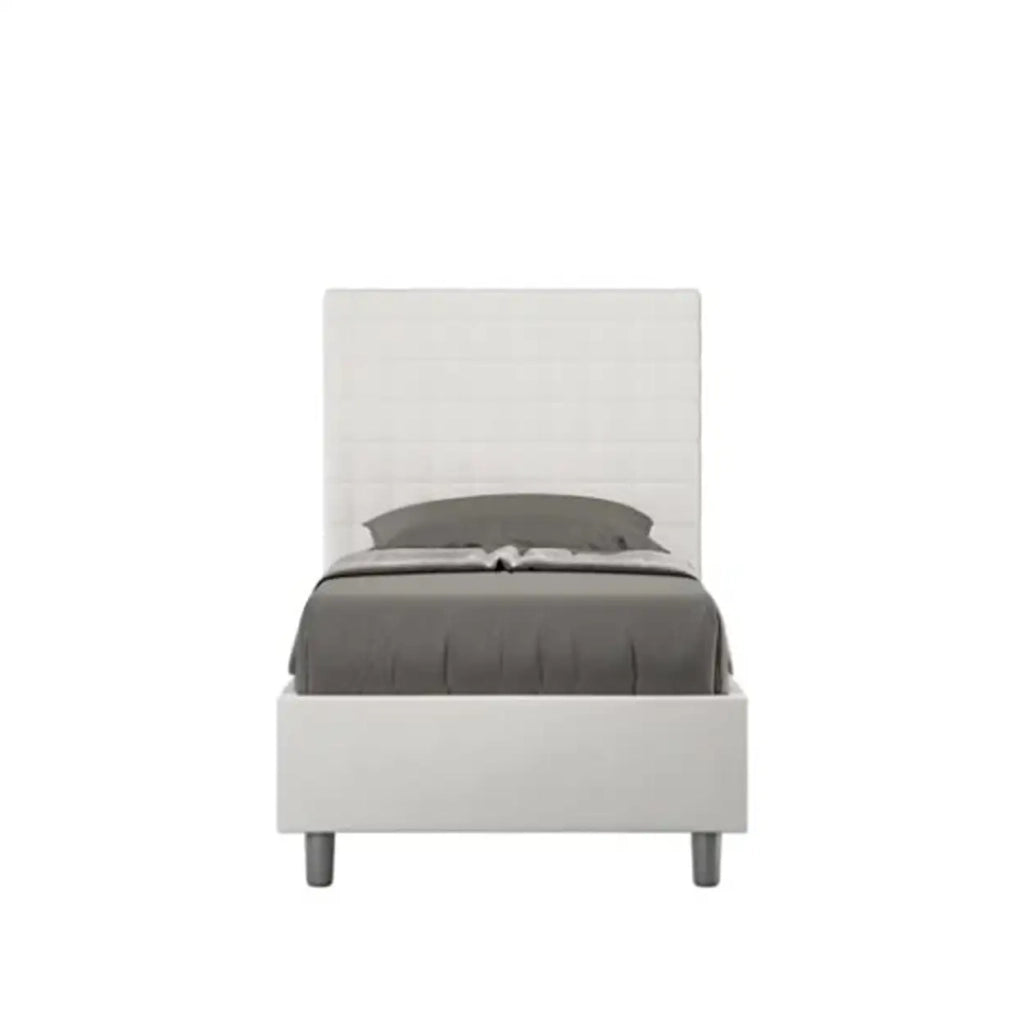 Letto singolo contenitore imbottito 80x190 similpelle bianco Sunny