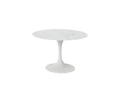 Tavolo Side Fisso Rotondo 120cm, Piano in Ceramica Marmo Bianco e Struttura in Metallo Bianco, Design Minimale - Tavolo Moderno