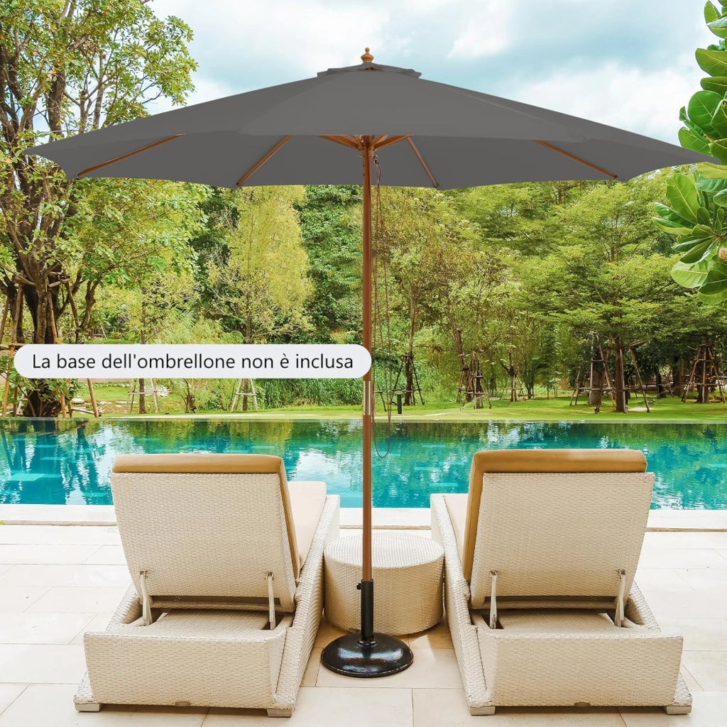 Ombrellone da Giardino 300 x 300 cm, Ombrellone Pieghevole con 8 Stecche di Bambù, 3 Altezze Regolabili, Ombrellone da Parasole Impermeabile, per Giardino Cortile Piscina (Grigio)