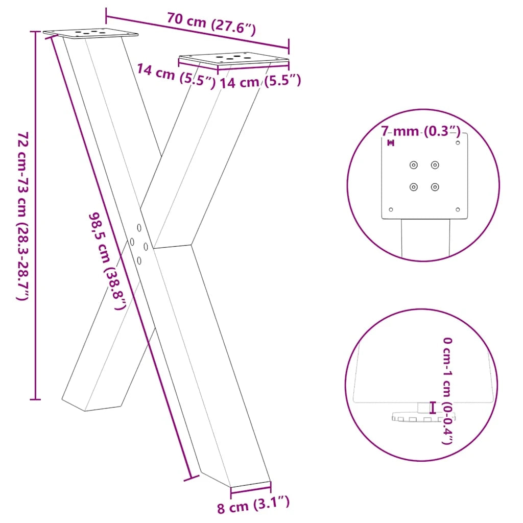 Set di 2 gambe per tavolo da pranzo a forma di X 70 x 73 cm con piedini regolabili design moderno acciaio antracite 02_0057250