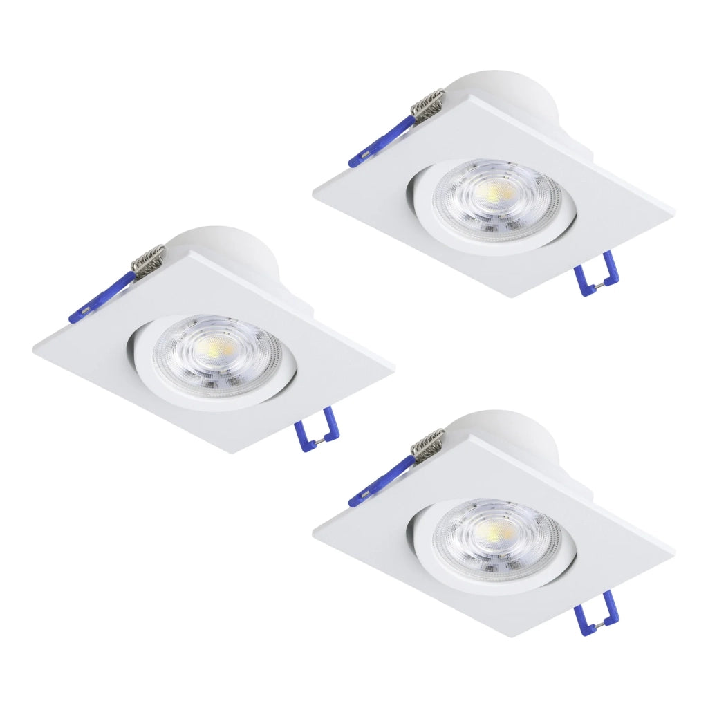 Set 3 Faretti Incasso Quadrati Saliceto Alluminio Bianco Led 4,8W 3X450Lm