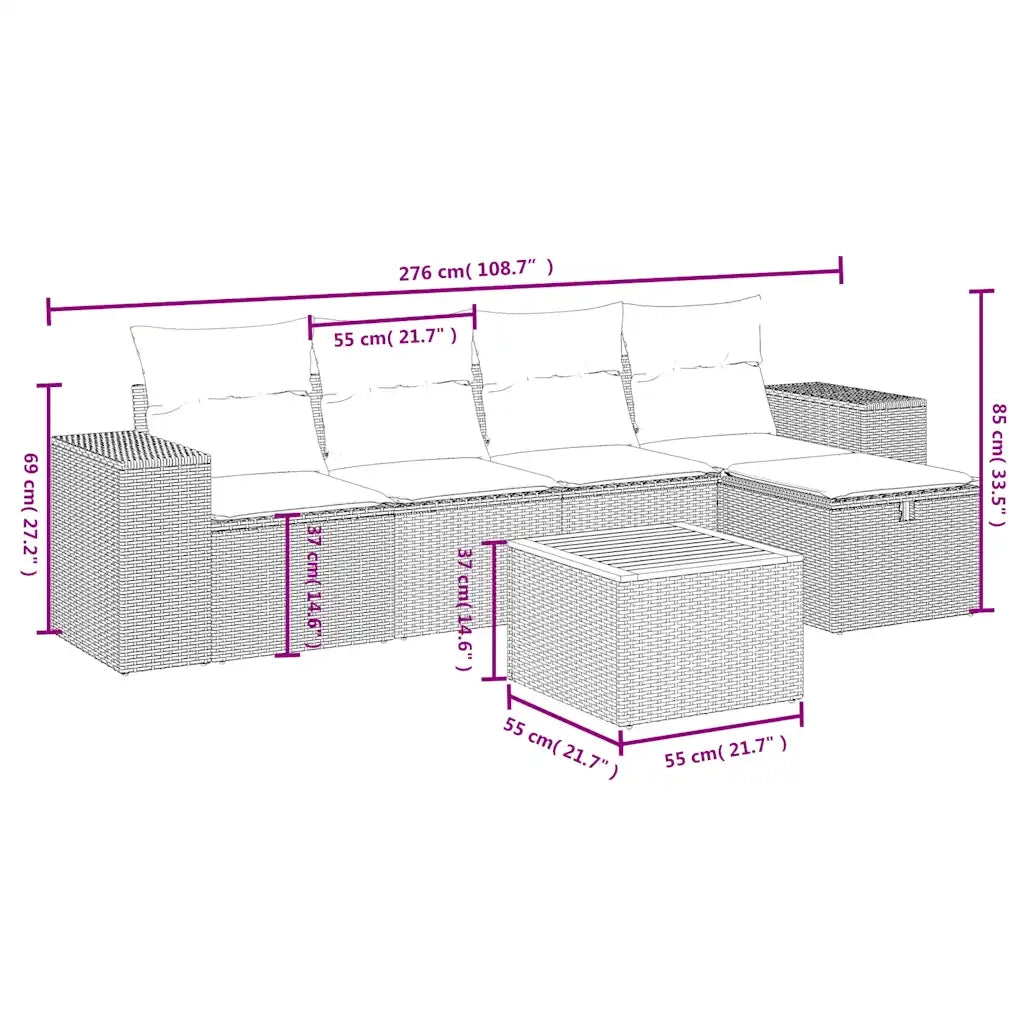 Set Divano da Giardino 6 pz con Cuscini Beige in Polyrattan 3265167