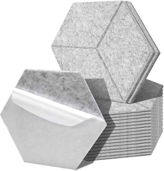 18 pezzi di pannelli acustici a forma di esagono, autoadesivi, pannello acustico, isolamento acustico, rivestimento per parete, colore chiaro grigio