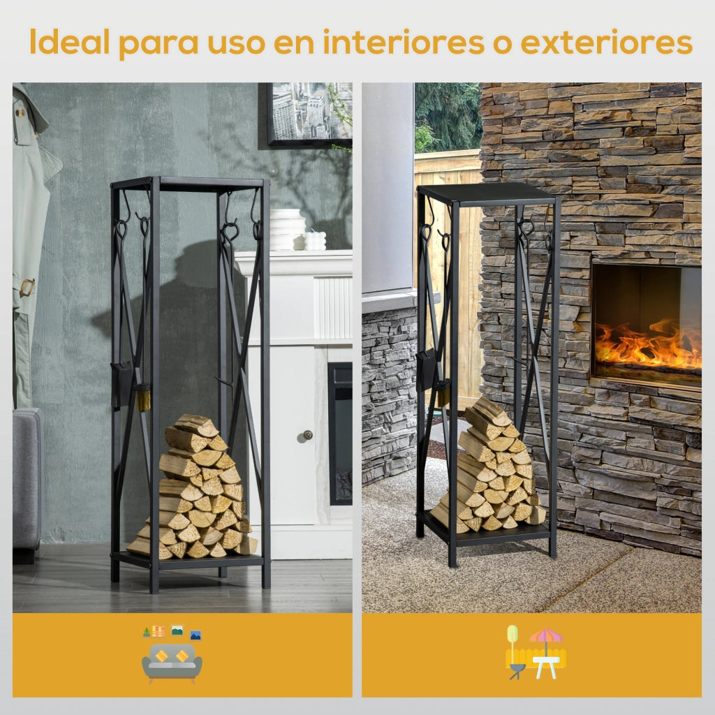 Porta Legna da Esterno ¨C Zephmum ¨C 34x34x111 cm Nero Metallo