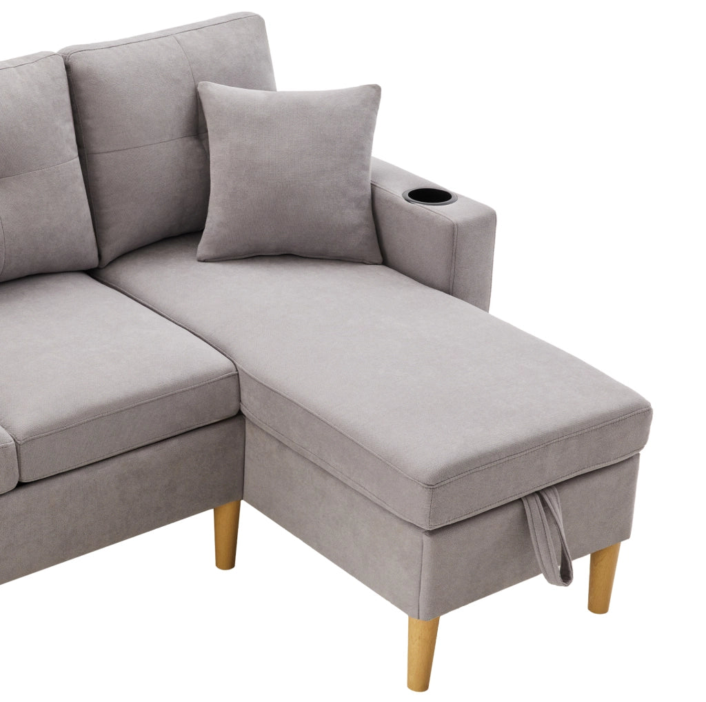 Divano angolare 3 posti con chaise longue e contenitore grigio