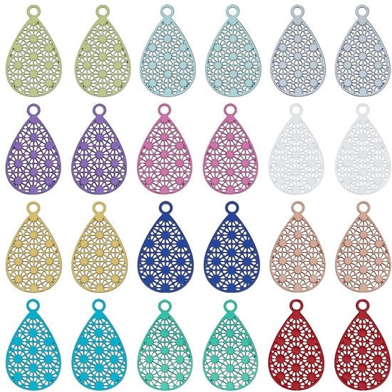 Filigrane Sospensioni a Goccia 120pz - Acciaio Inossidabile - Creazione Gioielli - 12 Colori - Dimensione 17x10mm