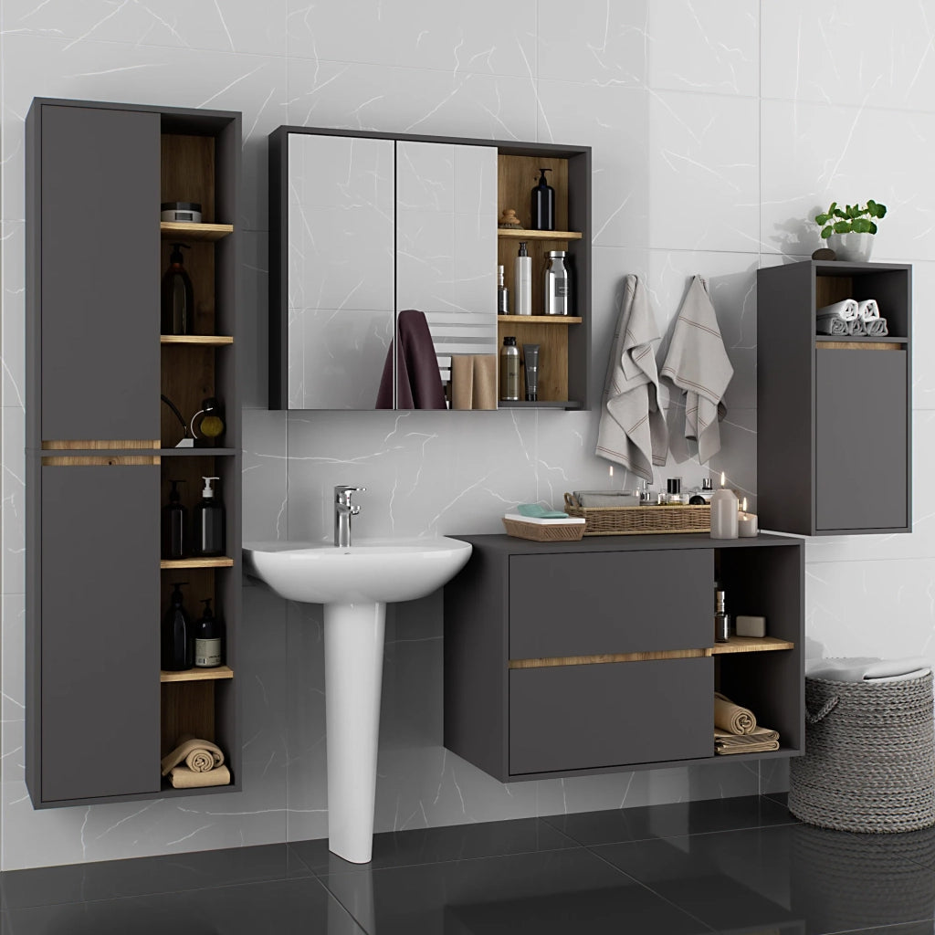 Set di mobili da bagno sospesi VAMI in Grigio Grafite con colore interno Rovere Artisan