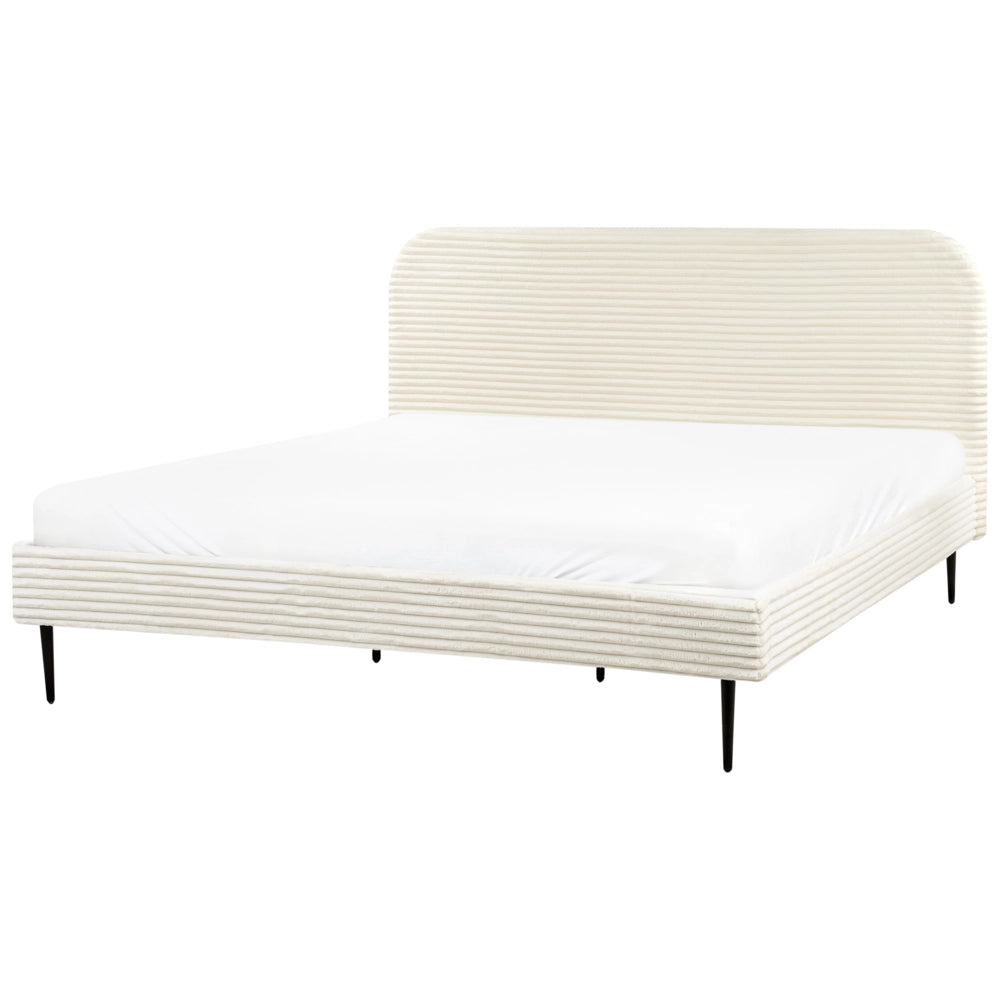 Letto bianco sporco velluto a coste testiera con rete a doghe 180 x 200 cm design minimalista