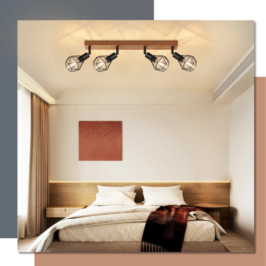 ZMH Faretto da soffitto in legno retrò metallici 4 pezzi neri orientabili 350° E14 25W