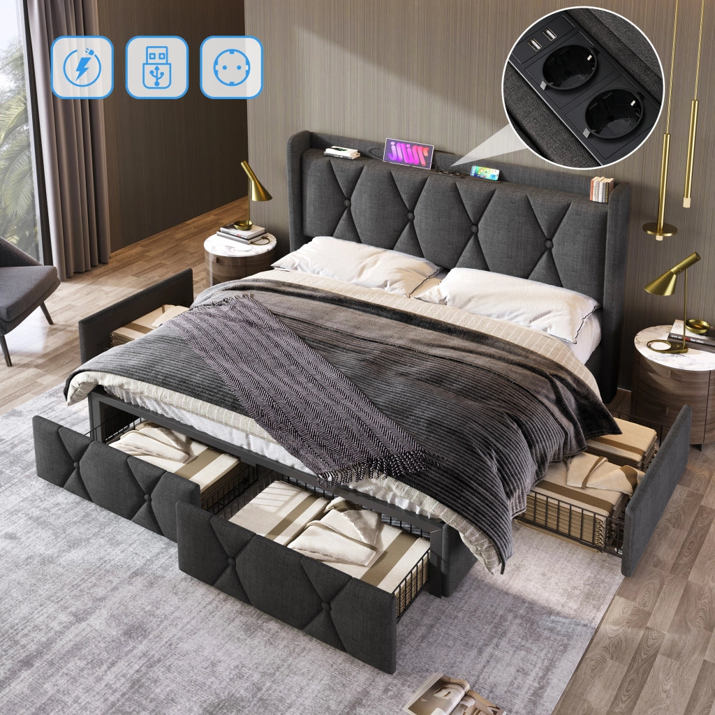 letto imbottito lino grigio 140x200 cm
