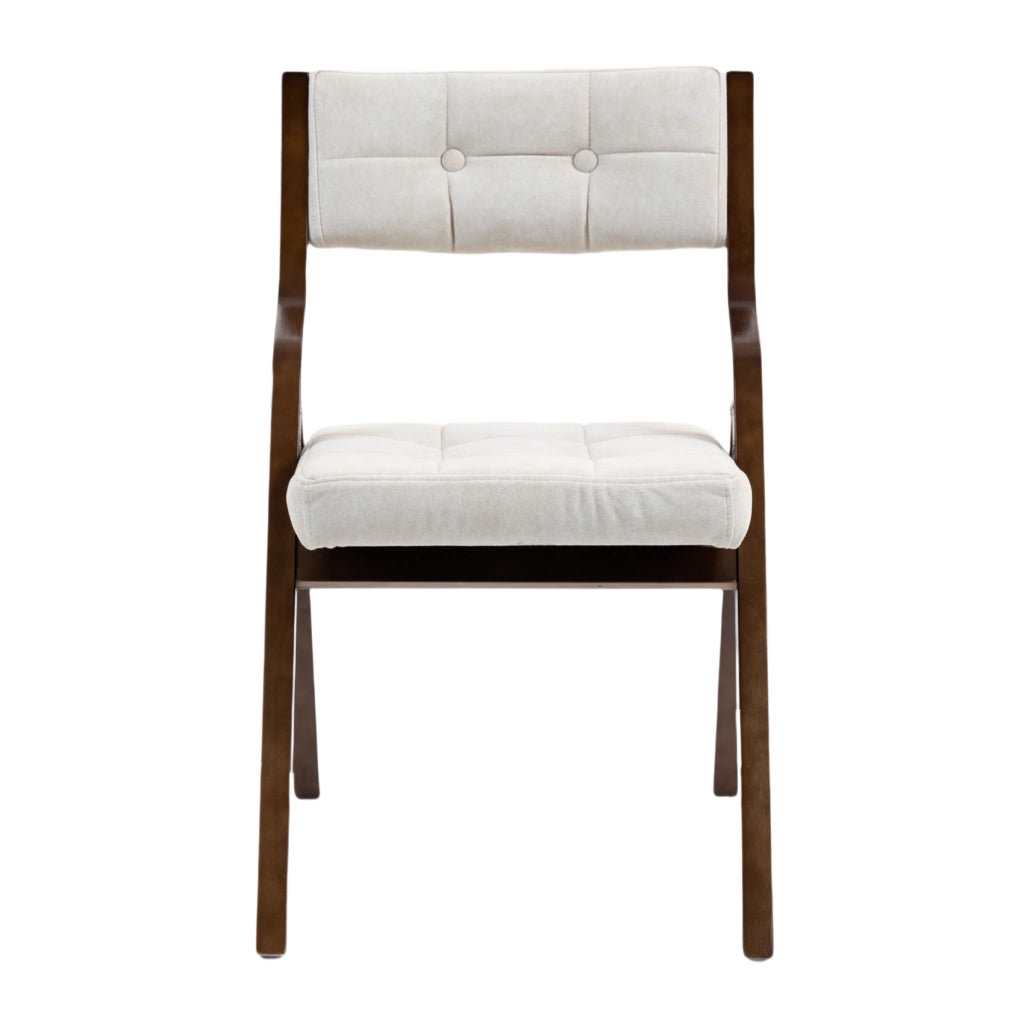 Sedia Pieghevole da Pranzo in Legno con Cuscino, Set da 2, Colore Crema