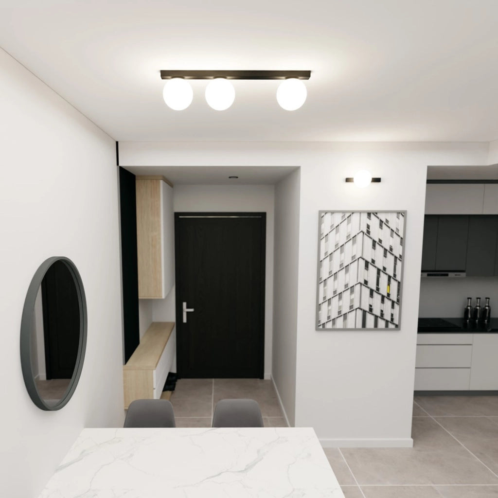 Lampada da soffitto FIT in acciaio nero opaco e vetro opalino