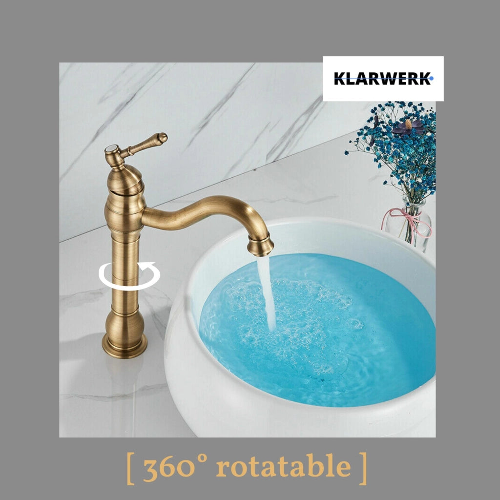 NALA | Rubinetto da bagno alto in ottone spazzolato vintage Gastro hotel | Retrò in acciaio inossidabile per lavabo alto | Miscelatore 2 connessioni