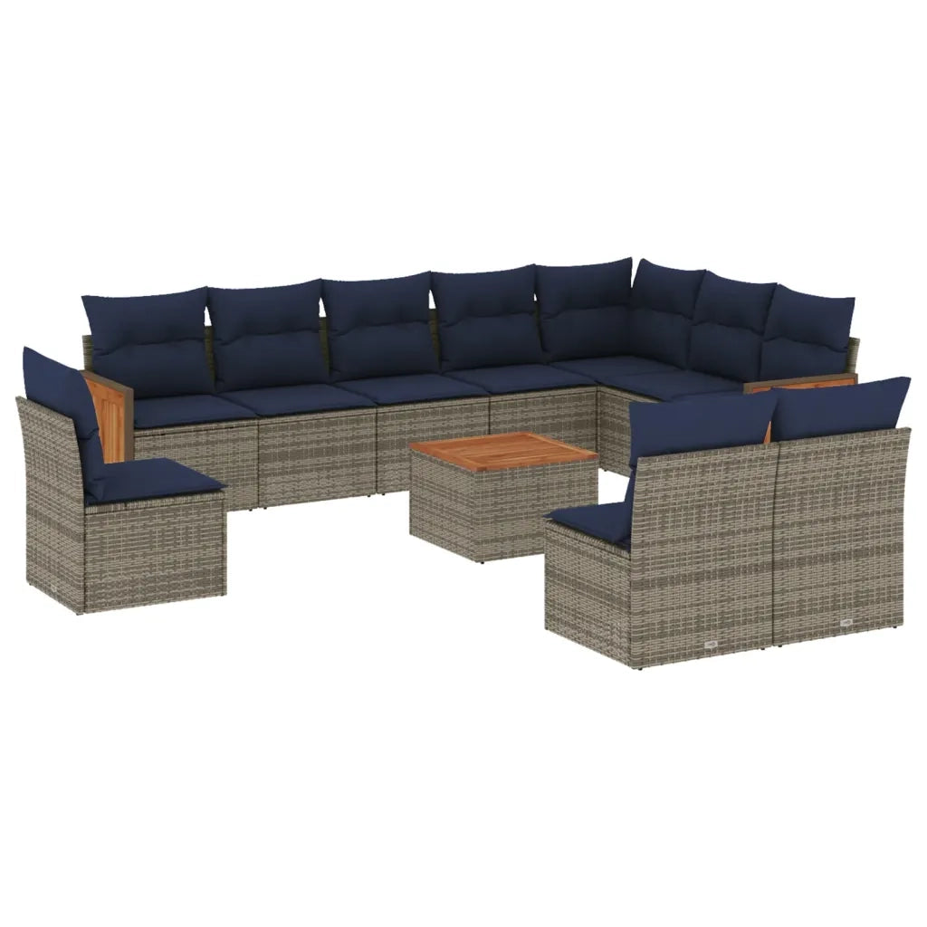 Set Divani da Giardino 11 pz con Cuscini Grigio in Polyrattan 3227762