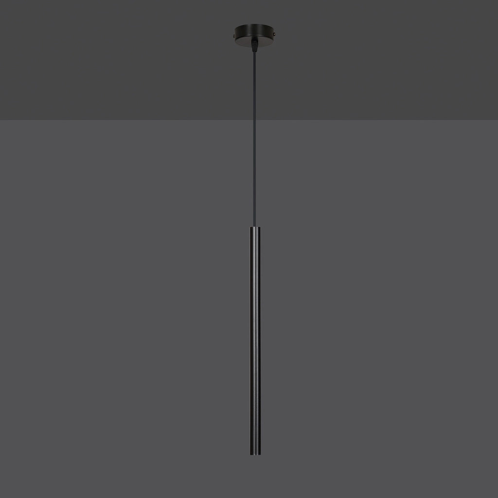 Lampadario 1 Luce Moderno Shu Acciaio Nero E Paralume A Cilindro Sottile