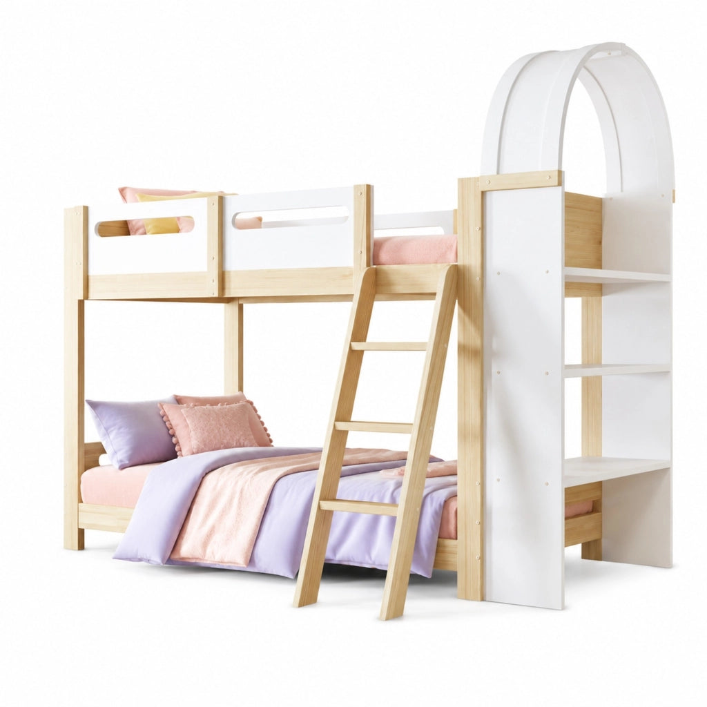 Letto a castello per bambini 90x200 cm con scaffale
