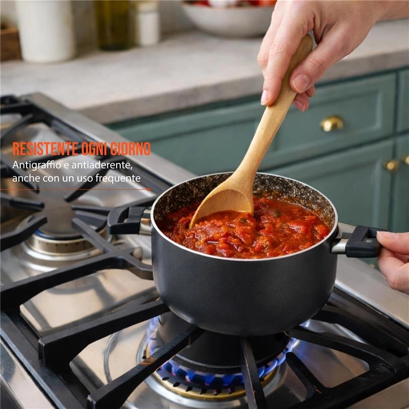 CASSERUOLA IN ALLUMINIO CON COPERCHIO IN VETRO  ANTIADERENTE E ANTIGRAFFIO 18 CM