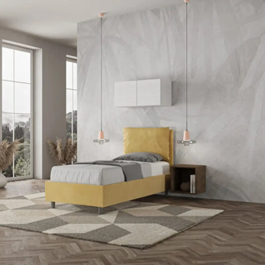 Letto singolo con rete imbottito 80x210 microfibra ocra Antea