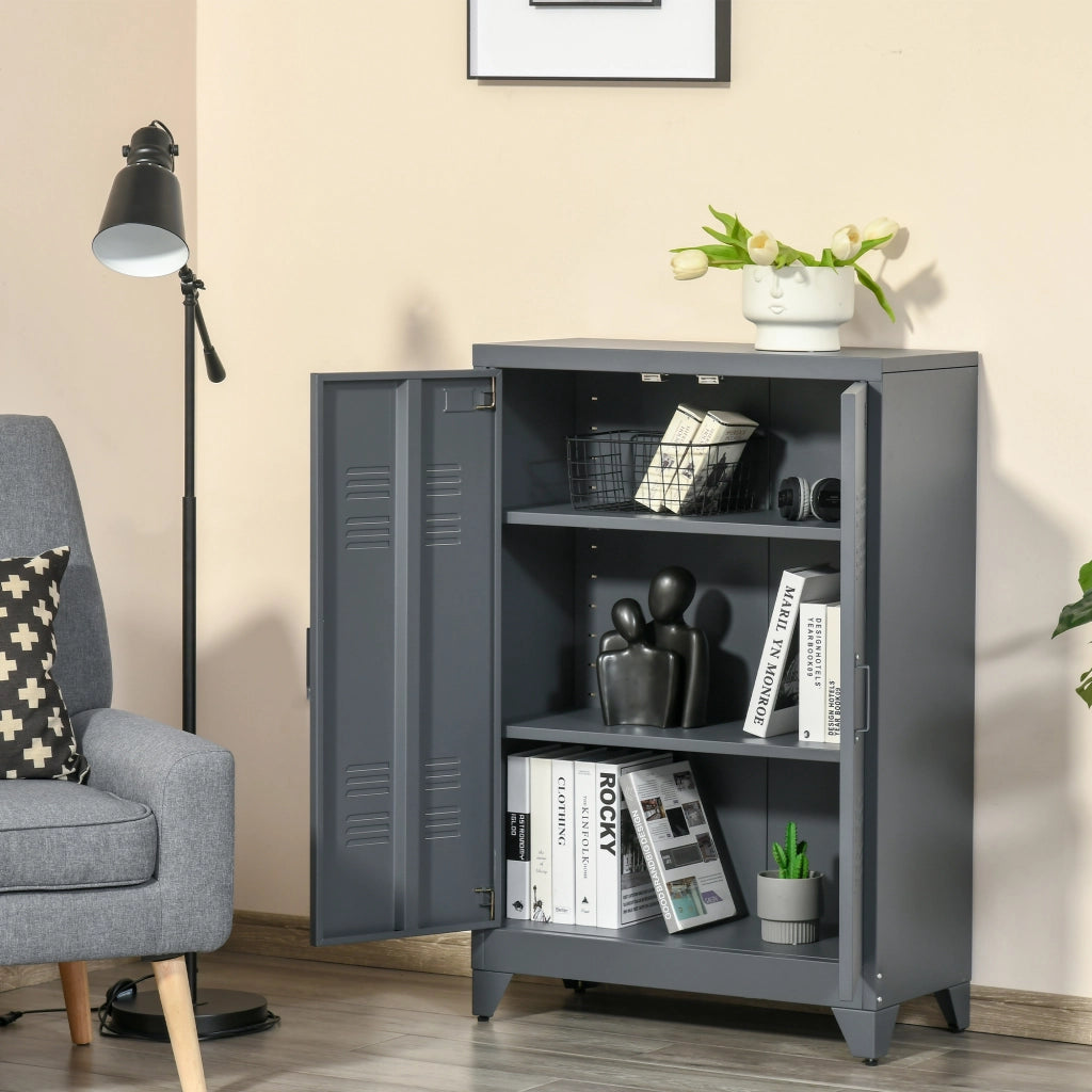 Armadio da ufficio 3 livelli ¨C Minimal ¨C grigio, metallo, 2 porte, ripiani regolabili