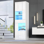Vetrina esposizione 55x38x170 cm con LED - Xylo - 1 cassetto, 4 ante vetrate, design brillante, bianco