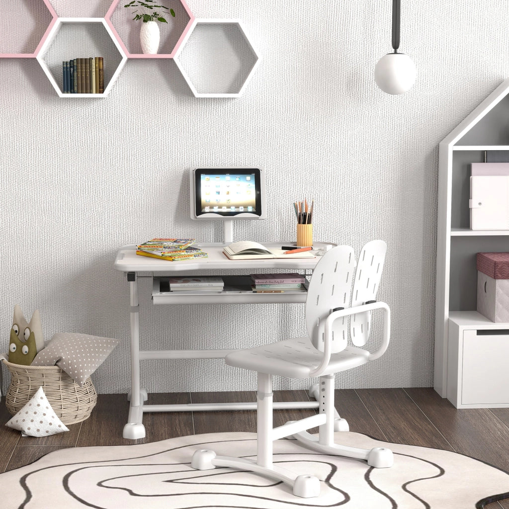 Scrivania bambini con sedia regolabile, piano inclinabile 45¡ã, cassetto e porta libri ¨C zephmum ¨C grigio