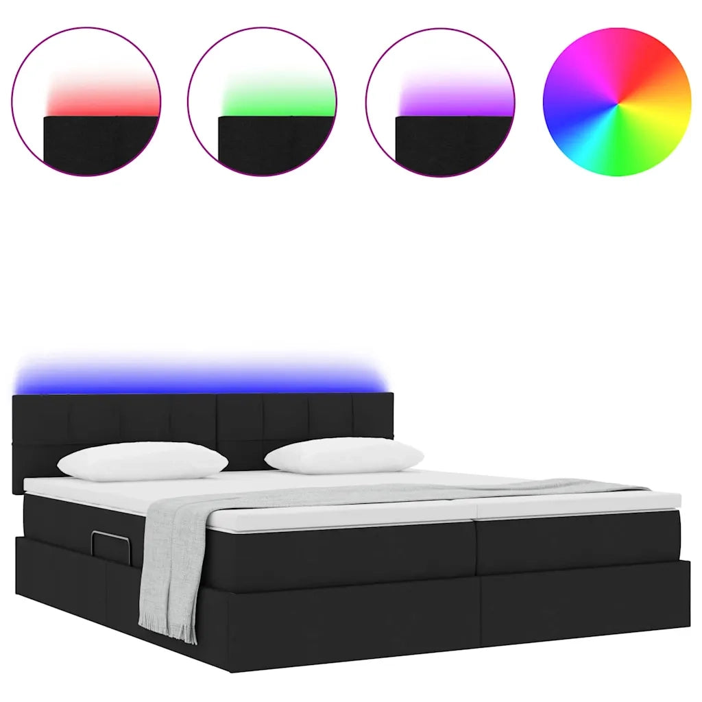 Letto con luci a strisce a LED Nero 200 x 200 cm Tessuto
