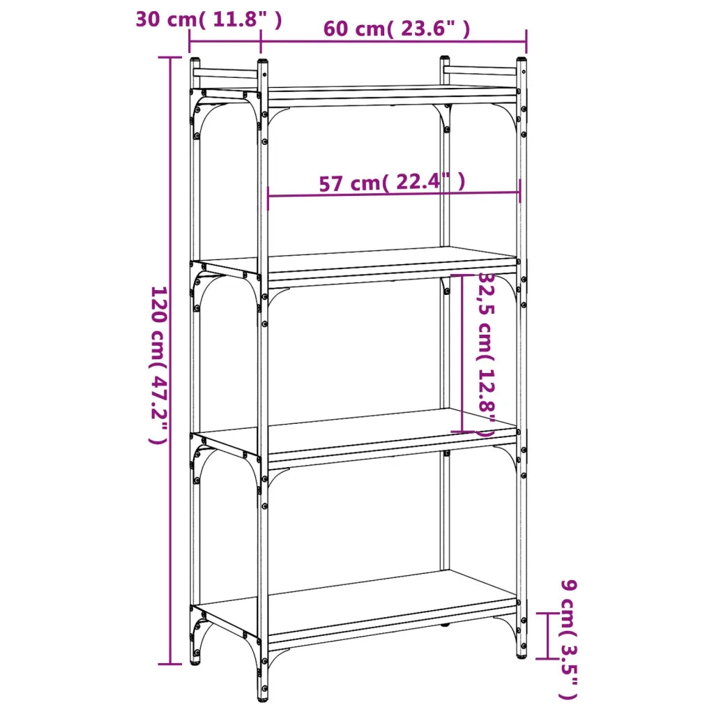 Libreria 4 Ripiani Grigio Sonoma 60x30x120cm Legno Multistrato 837655