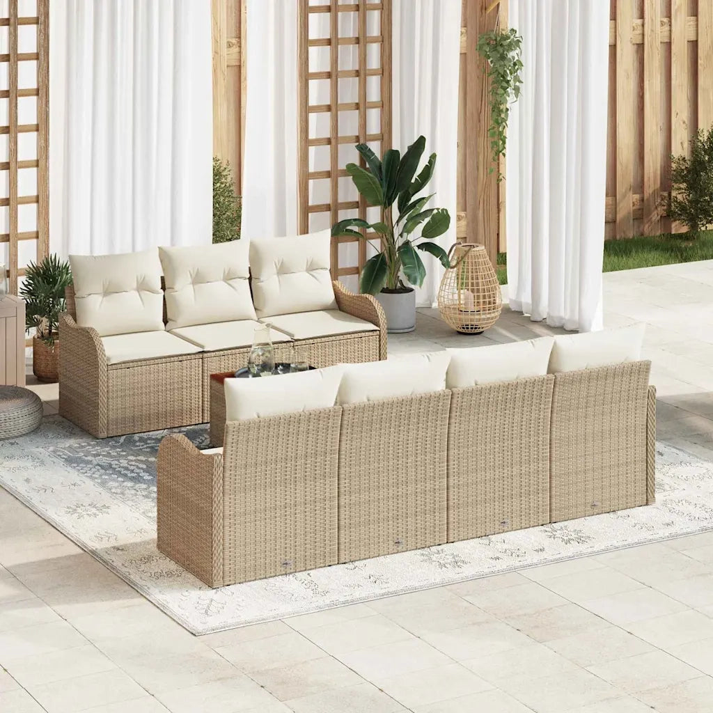 Set Divano da Giardino 8 pcs Beige e Crema polyrattan