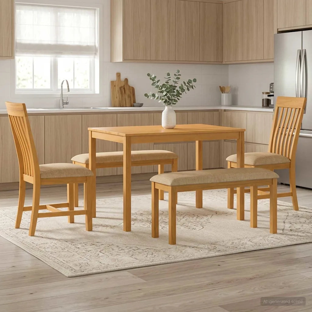 Set da pranzo 5 pz Beige Legno di Quercia Massello 3430285
