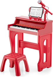 Set Pianoforte Elettrica a 37 Tasti, Tastiera Digitale con Microfono Regolabile, Supporto Rimovibile, Funzioni di Record e Playback, Pianoforte Giocattolo per Bambini 3+Anni (Rosso)