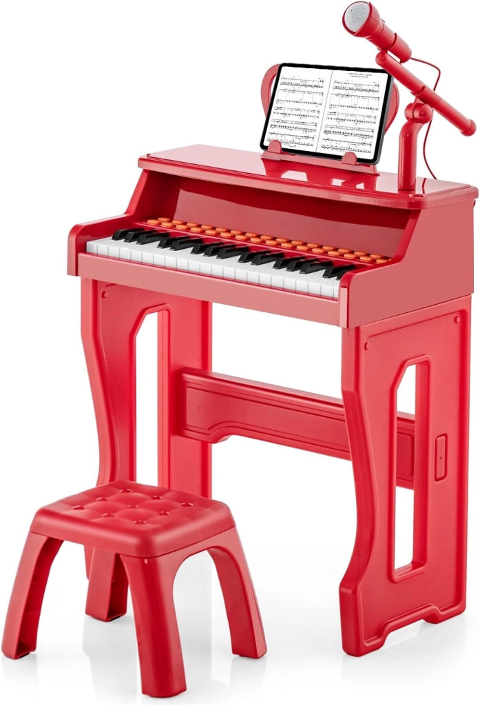 Set Pianoforte Elettrica a 37 Tasti, Tastiera Digitale con Microfono Regolabile, Supporto Rimovibile, Funzioni di Record e Playback, Pianoforte Giocattolo per Bambini 3+Anni (Rosso)