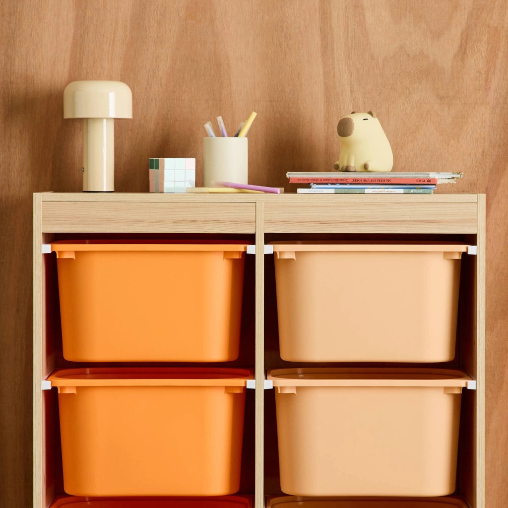 Mobile contenitore per bambini con 6 scatole colorate, arancione