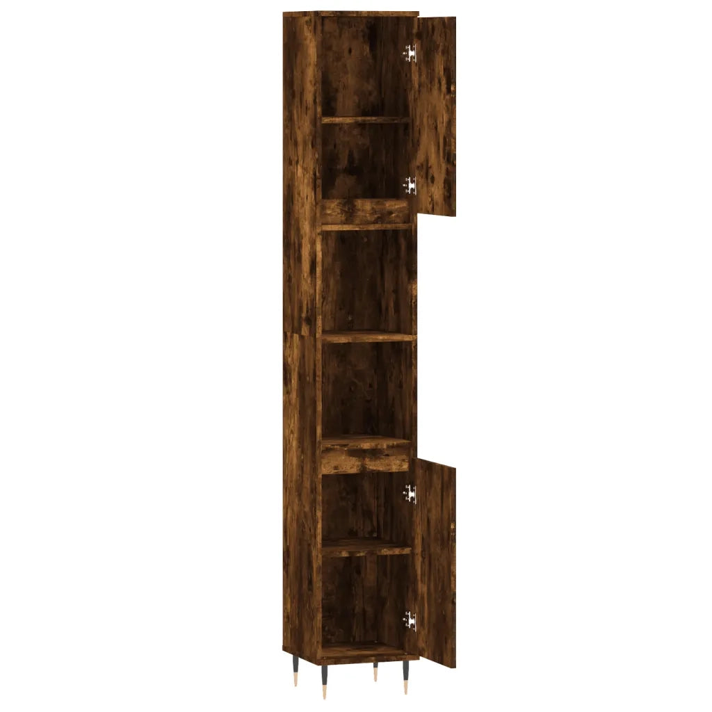 Armadietto Bagno | Armadio da bagno Rovere Fumo 30x30x190 cm in Legno Multistrato