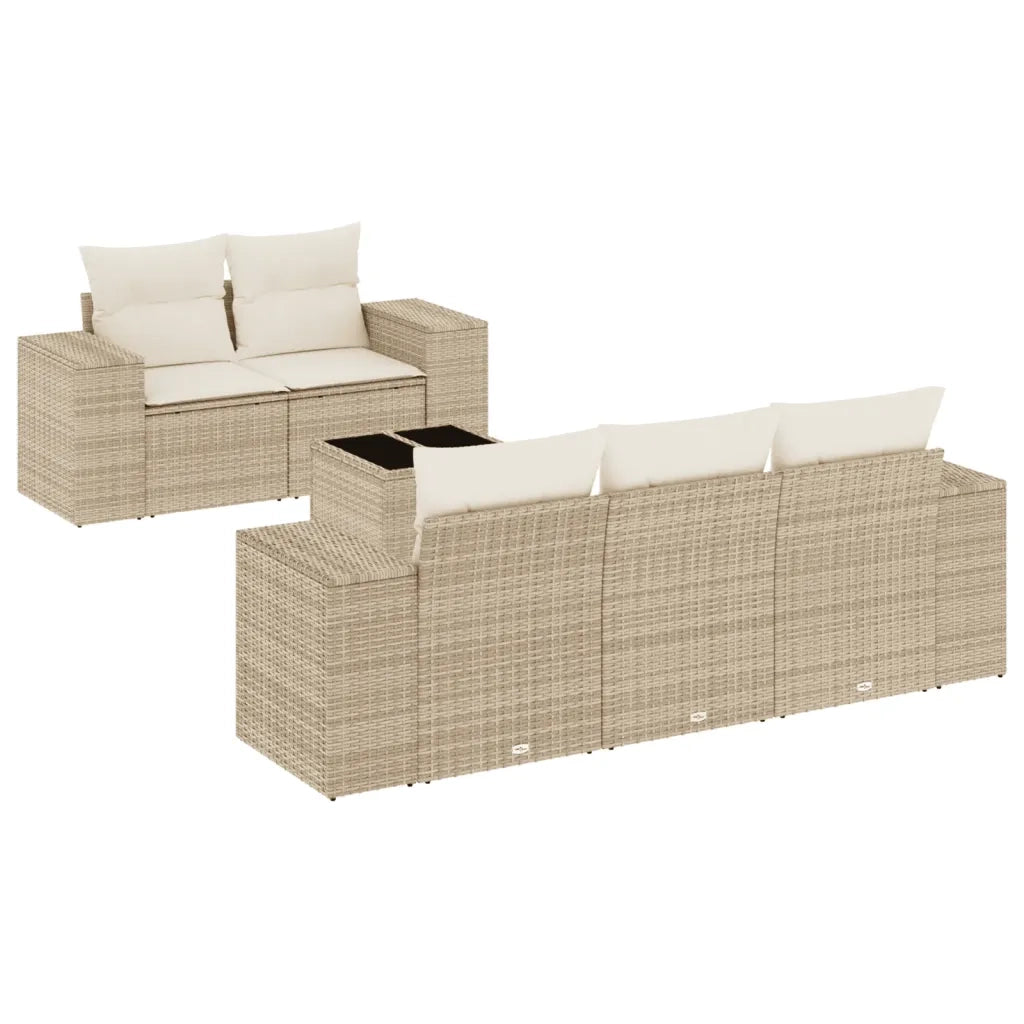 Set Divano da Giardino 6 pz con Cuscini Beige in Polyrattan 3222297