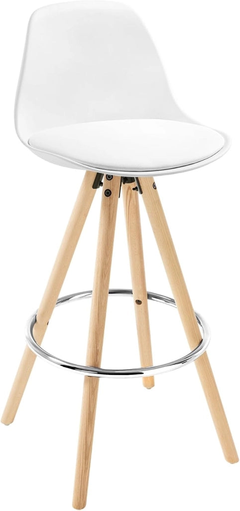 Sgabelli da Bar Sedia Cucina con Schienale PU Gambe Legno 4 Pezzi, Bianco, BH45ws-4