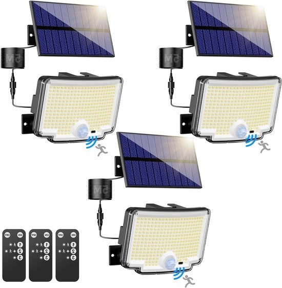 Pacco di 3 illuminazione esterna a LED solare con sensore di movimento, 310 LED, 3 modalità, 270° angolo di copertura, IP65 impermeabile