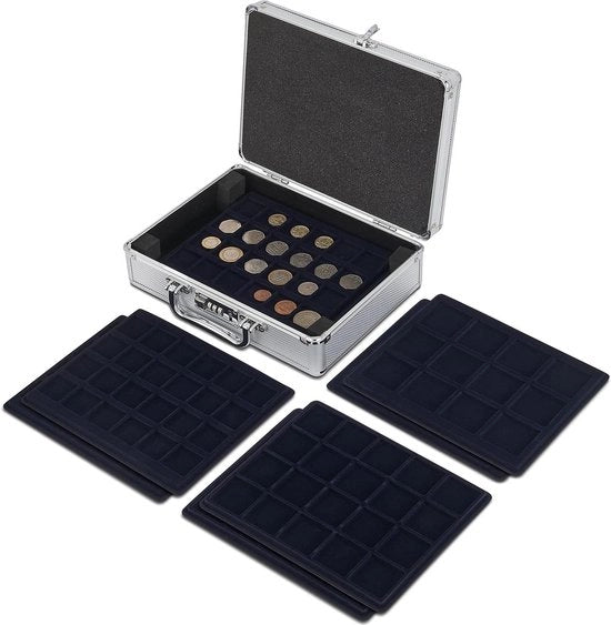Cassa per monete con 6 cassette - Alluminio - Dimensioni delle monete 48mm 41mm 33mm - Chiusura integrata - Solida e pratica - Raccolta monete