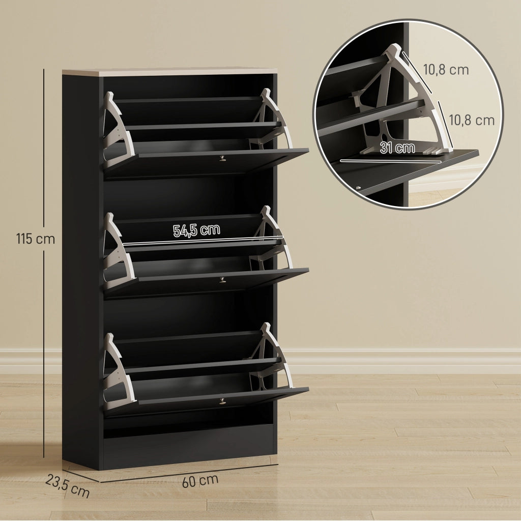 Scarpiera 3 Ante con Ripiani ¨C Zephmum ¨C Nero 60x23.5x115 cm