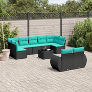 Set Divani da Giardino 10 pz con Cuscini Nero in Polyrattan 3221826