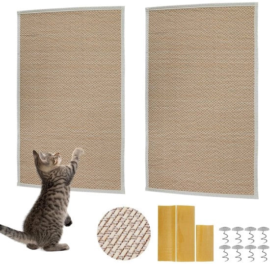 Mat per gatto in sisal, 60 x 40 cm, 2 pezzi di protezione per gatto contro la porta finestra e la porta del mobile, protezione contro le abrasioni.