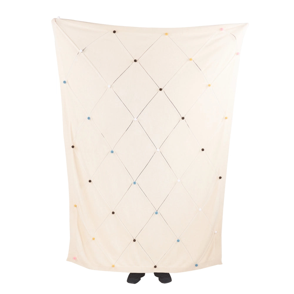 Coperta per Bambini Beige in Cotone 130 x 180 cm, Plaid Accogliente con Motivo a Pois Multicolore, Design Moderno per Camera da Letto.