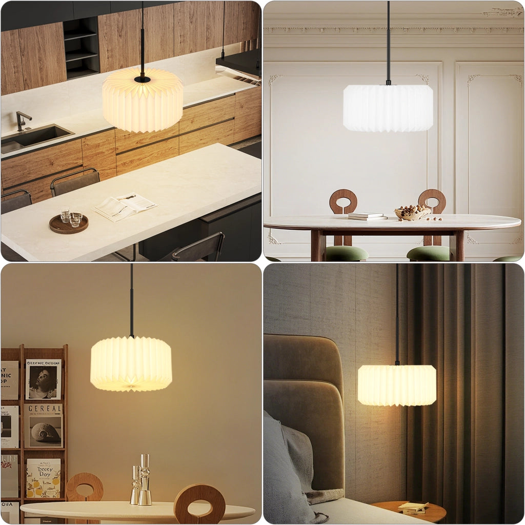Lampada a Sospensione ZMH vintage - Paralume in carta bianca 1 luce (senza lampadina)