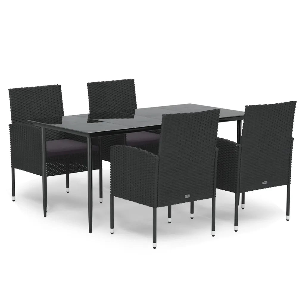 Set da Pranzo da Giardino 5 pz Nero con Cuscini in Polyrattan 3156786
