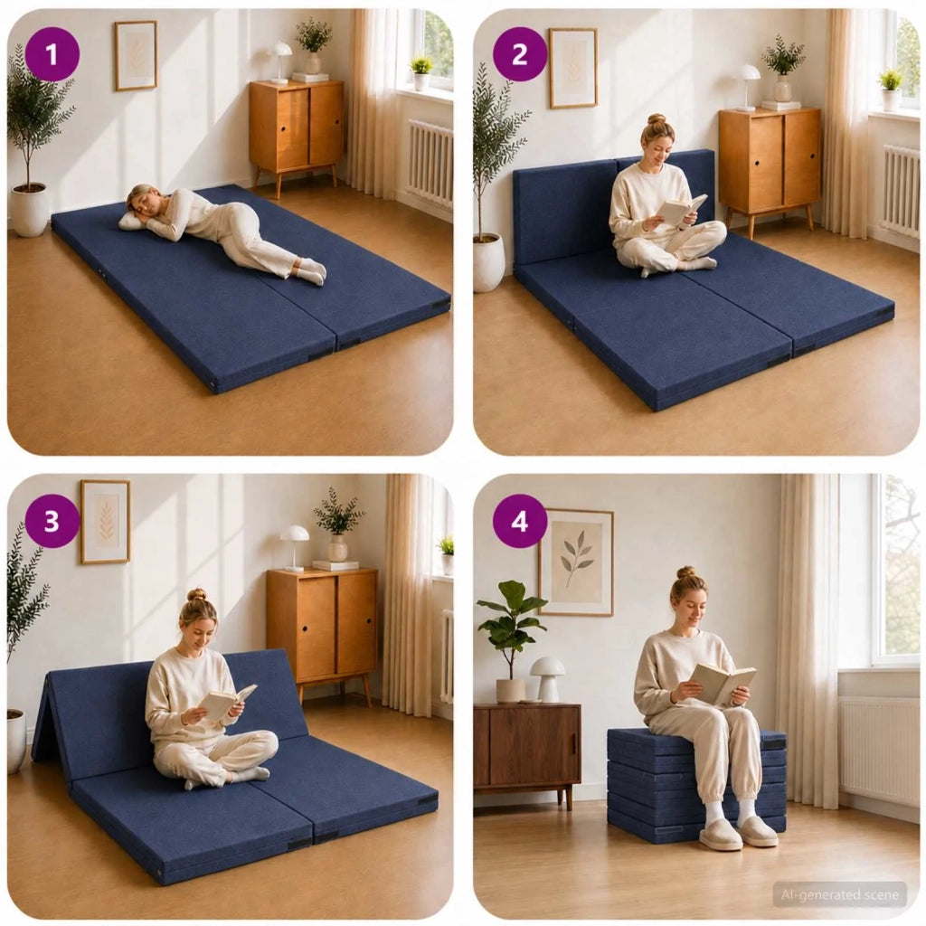 Divano Letto Pieghevole 140 x 67 x 15 cm Blu 900273