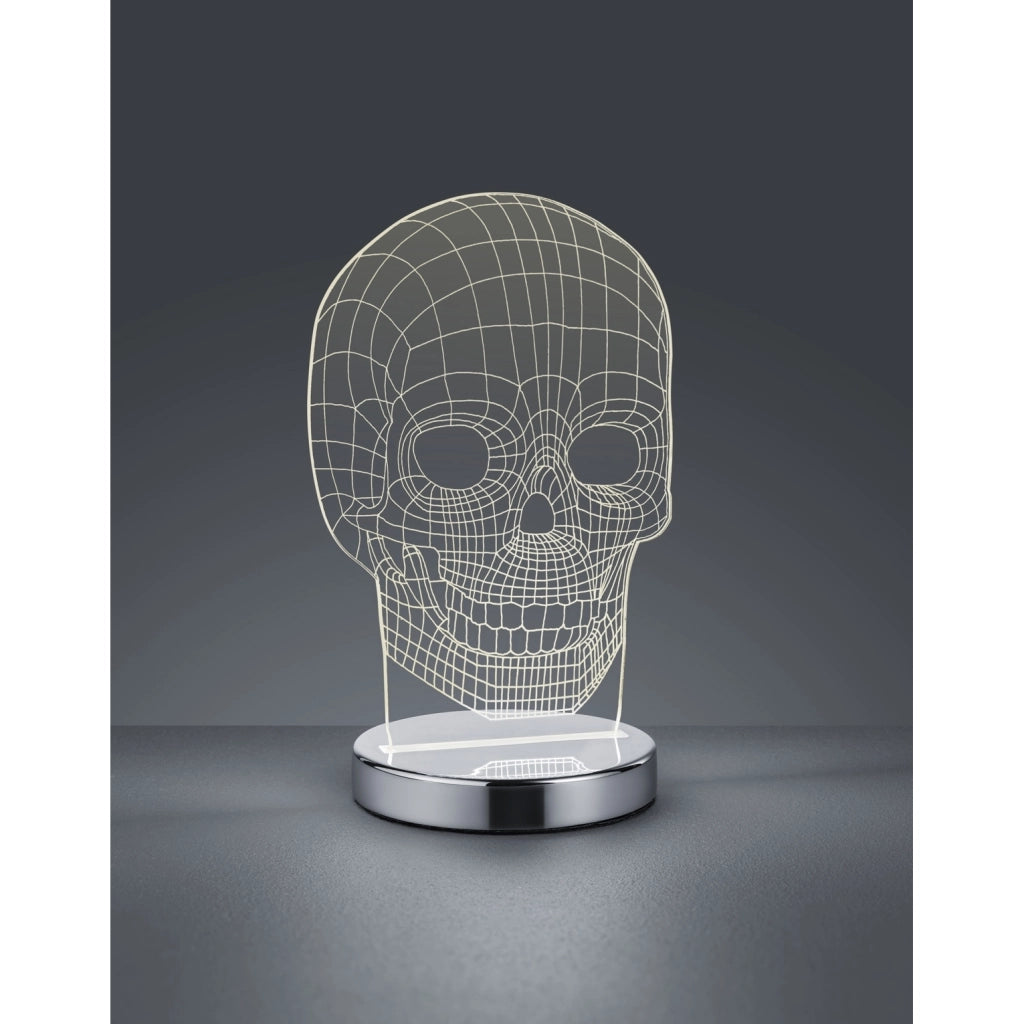 LAMPADA LED DA TAVOLO SKULL 7W H22CM CROMO.